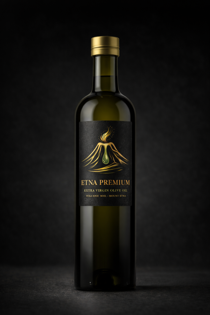 Etna Premium extra virgin olive oil bottle from volcanic soil of Mount Etna